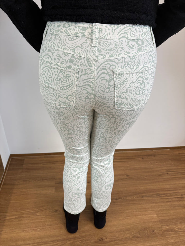 Wunderjeans Ankle Paisley Weiß-Grün