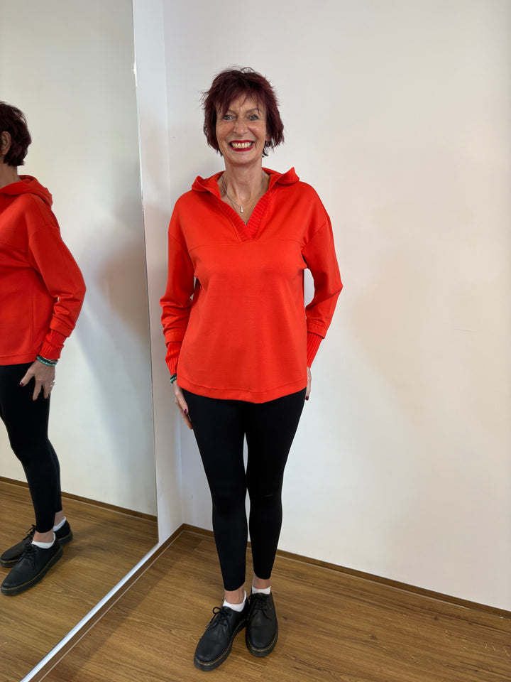 Sweatshirt mit Strickbündchen und Kapuze - Vera Meyer