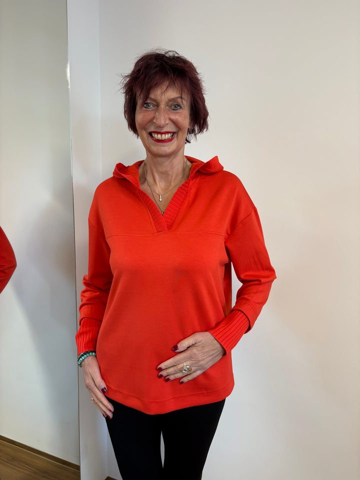 Sweatshirt mit Strickbündchen und Kapuze - Vera Meyer