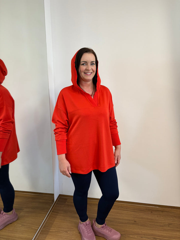 Sweatshirt mit Strickbündchen und Kapuze - Vera Meyer