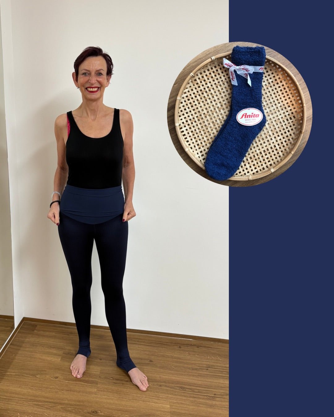 Bundle Lymph O Fit Wunderhose lang mit Komfortbund Blau + Kuschelsocken - Vera Meyer
