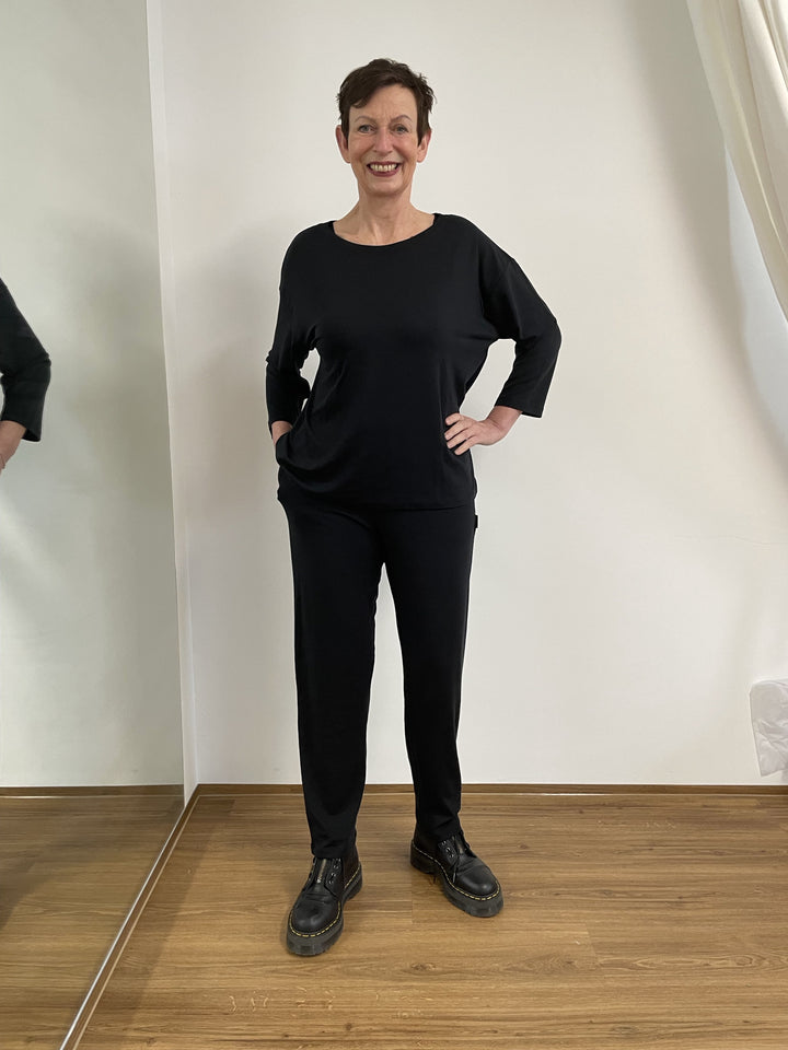 Entspannte Stoffhose Schwarz